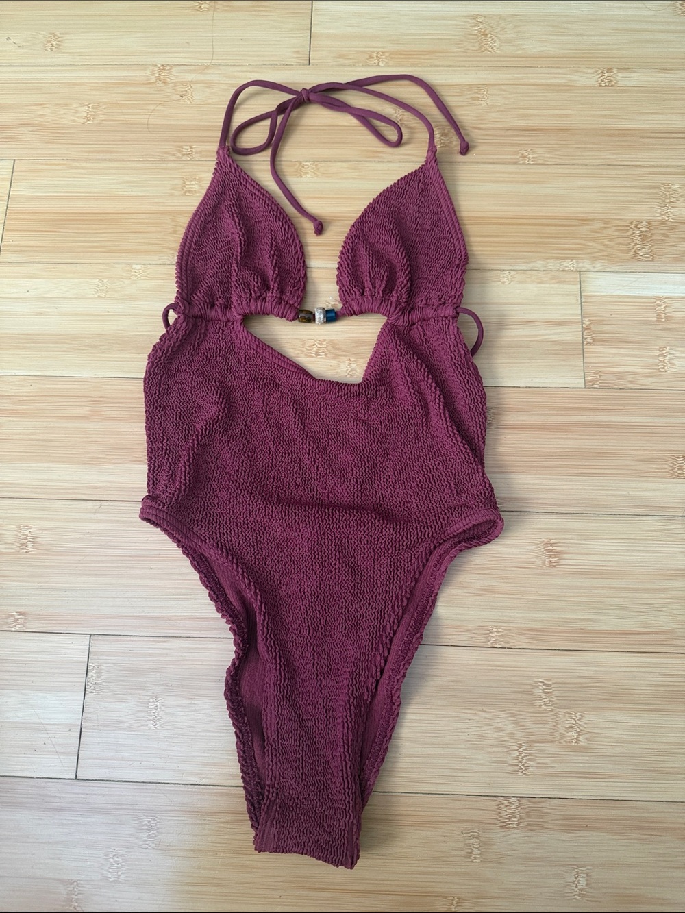 bond-eye Burgundy Textured Cutout One-Piece Swimsuit